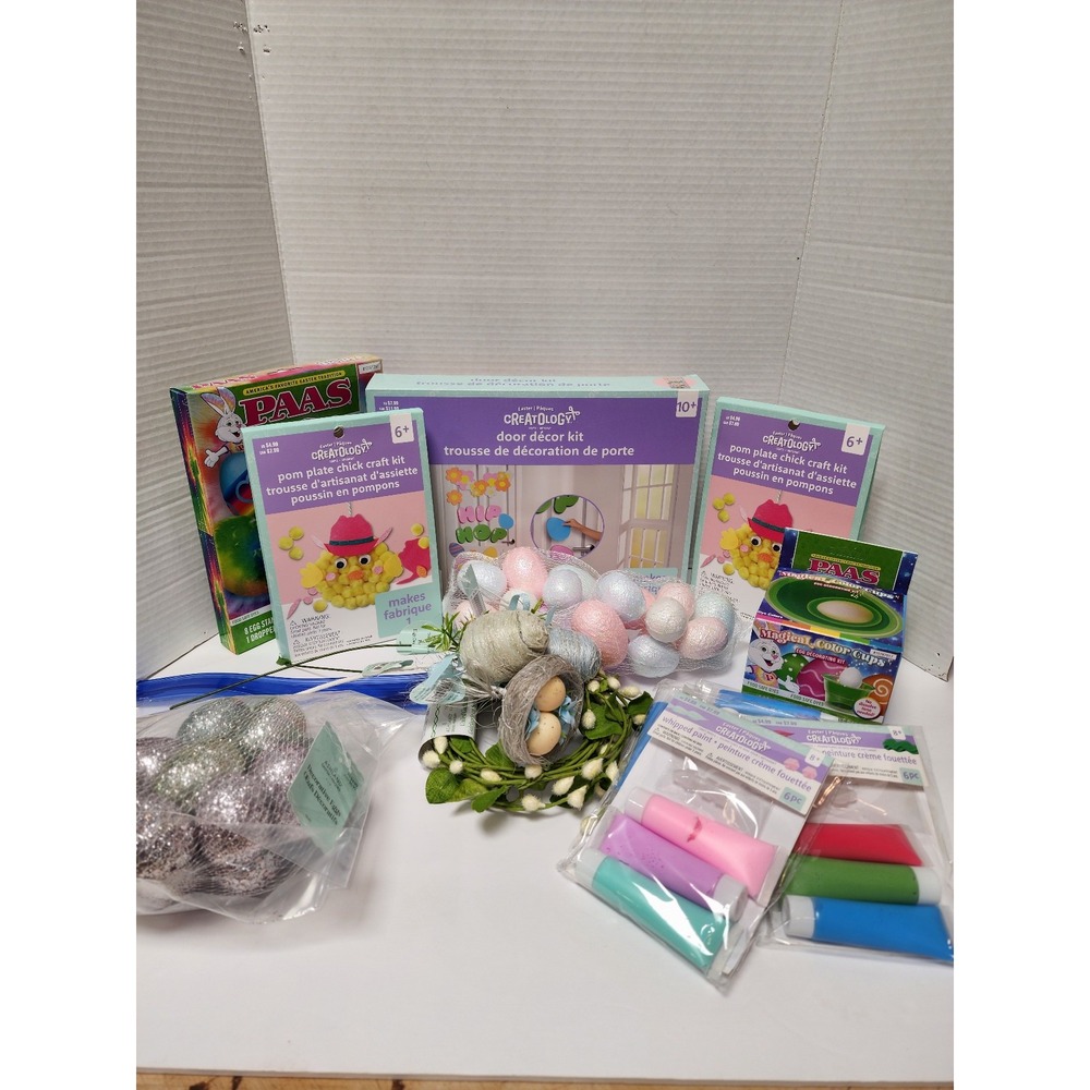 Easter Lot #6 Eggs egg dye Crafts door decor glitter picks nest pom kit tie dye
